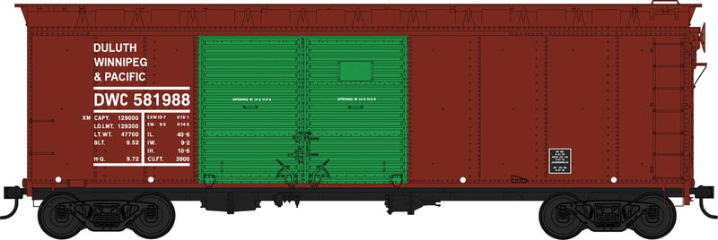 40' Double-Door Steel Boxcar - Ready to Run -- Duluth, Winnipeg & Pacific 581988 (Boxcar Red, green Doors)