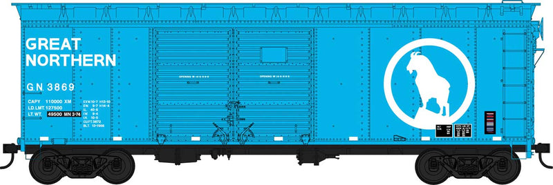 40' Double-Door Steel Boxcar - Ready to Run -- Great Northern 3897 (Big Sky Blue, white, Large Rocky Logo)