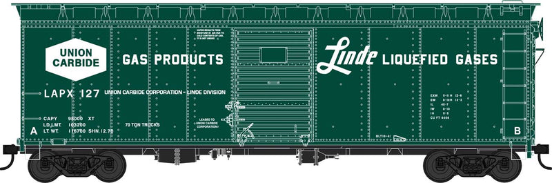40' Single-Door Steel Boxcar - Ready to Run -- Linde Liquefied Gases 191 (green, white)