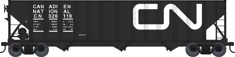 100-Ton 3-Bay Open Hopper - Ready to Run -- Canadian National 326119 (black, Large Noodle Logo)