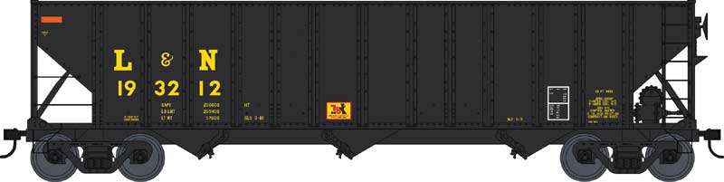 100-Ton 3-Bay Open Hopper - Ready to Run -- Louisville & Nashville #192164 (black, yellow; 1976 Anniversary Logo)