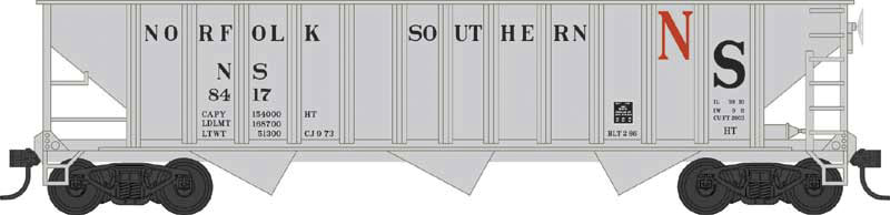 70-Ton 12-Panel 3-Bay Hopper - Ready to Run -- Original Norfolk Southern 8429 (Built 1966, gray, black, red)