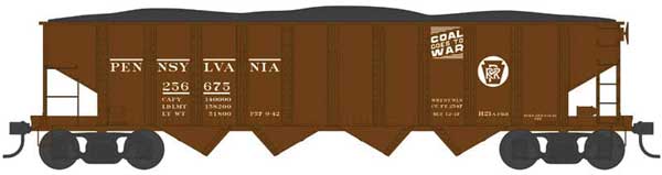 Class H21a 4-Bay Hopper - Ready to Run -- Pennsylvania Railroad 256675 (H21a, Blt. 12-17, Tuscan, Coal Goes to War)