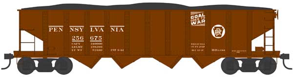 Class H21a 4-Bay Hopper - Ready to Run -- Pennsylvania Railroad 256709 (H21a, Blt. 12-17, Tuscan, Coal Goes to War)