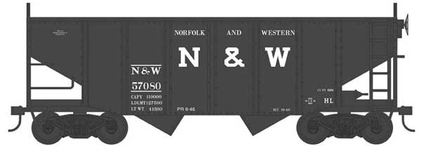 55-Ton Fishbelly Hopper - Ready to Run -- Norfolk & Western 57080 (Peaked End, Blt. 10-40, black, Block N&W)