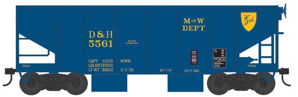 55-Ton Fishbelly Hopper - Ready to Run -- Delaware & Hudson 5584 (Ballast Car, Blt. 1-40, blue, yellow)