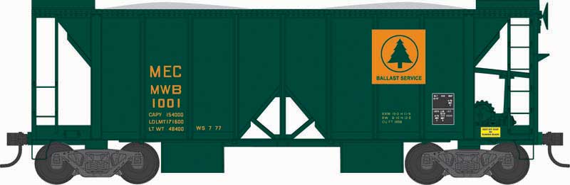 70-Ton 2-Bay Ballast Hopper with Side Chutes (Ballast Gates) - Ready to Run -- Maine Central 1003 (green, Harvest Gold)