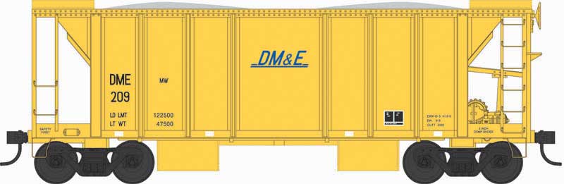 70-Ton 2-Bay Ballast Hopper with Side Chutes (Ballast Gates) - Ready to Run -- Dakota, Minnesota & Eastern 215 (yellow, blue)