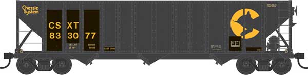 100-Ton 3-Bay Hopper - Ready to Run - Executive Line -- Chessie CSXT #833267 (Blt. 10-82, restenciled, black, yellow)