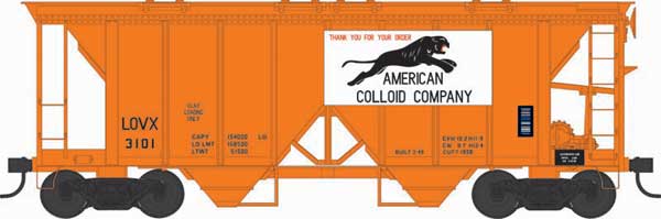 70-Ton 2-Bay Covered Hopper w/Open Sides - Ready to Run - Executive Line -- American Colloid Company #3103 (Blt. 3-49 Repack 3-68, orange, white, black