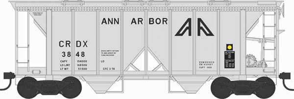 70-Ton 2-Bay Covered Hopper w/Open Sides - Ready to Run - Executive Line -- Ann Arbor #3818 (Blt. 10-47 Repack 3-78, gray, black)