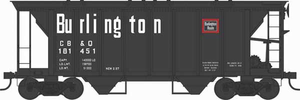 70-Ton 2-Bay Covered Hopper w/Closed Sides - Ready to Run - Executive Line -- Chicago, Burlington & Quincy #181451 (Blt. 2-57 Repack 2-57, black, white, r