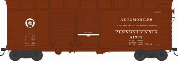 X31F Double-Door Turtle-Roof Boxcar w/Loader - Ready to Run -- Pennsylvania Railroad #81569 (Blt. 6-34 Repack 9-47, Tuscan, Circle Keystone