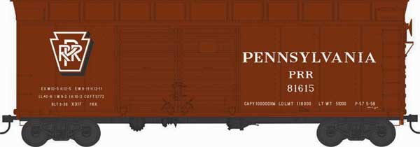 X31F Double-Door Turtle-Roof Boxcar - Ready to Run -- Pennsylvania Railroad #81674 (Blt. 3-36 Repack 5-58, Tuscan, Shadow Keystone