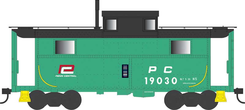PRR Class N5 Steel Cabin Car (Caboose) - Ready to Run -- Penn Central #19030 (Blt. 5-20 Rpkd 9-68, Jade Green, black, Red P Logo)