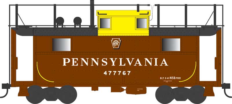 PRR Class N5 Steel Cabin Car (Caboose) - Ready to Run -- Pennsylvania Railroad N5B #477767 (N5B Trainphone '60, Shadow Key yellow Cup