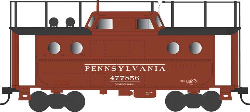 PRR Class N5C Steel Cabin Car (Caboose) - Ready to Run -- Pennsylvania Railroad #477927 (Trainphone, Early Western 1946, Tuscan, black