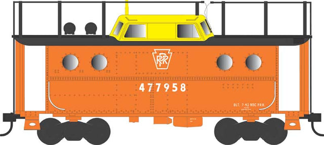 PRR Class N5C Steel Cabin Car (Caboose) - Ready to Run -- Pennsylvania Railroad #477958 (Trainphone, Rpkd 11-65, Focal Orange, yellow)