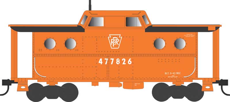 PRR Class N5C Steel Cabin Car (Caboose) - Ready to Run -- Pennsylvania Railroad #477906 (Rpkd 11-65, Focal Orange, yellow, black)