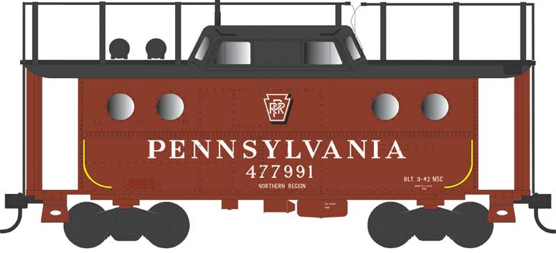 PRR Class N5C Steel Cabin Car (Caboose) - Ready to Run -- Pennsylvania Railroad #477995 (Trainphone, 1955, Tuscan, black, Shadow Keyst