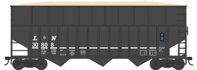 70-Ton Ribbed-Side Wood Chip Hopper with Ribbed Side Extensions - Ready to Run -- Louisville & Nashville #30808 (black, white)