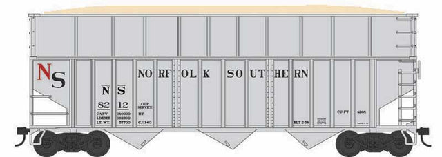 70-Ton Ribbed-Side Wood Chip Hopper with Ribbed Side Extensions - Ready to Run -- Original Norfolk Southern #8222 (gray, black, red)