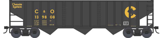 70-Ton 14-Panel 3-Bay Hopper - Ready to Run -- Chessie C&O #139808 (black, yellow, Large Logo)