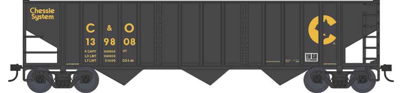 70-Ton 14-Panel 3-Bay Hopper - Ready to Run -- Chessie C&O #139851 (black, yellow, Large Logo)