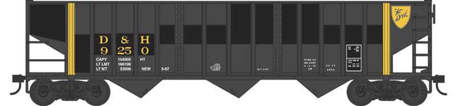 70-Ton 14-Panel 3-Bay Hopper - Ready to Run -- Delaware & Hudson #9300 (Ex-EL, black, yellow)