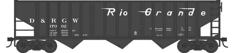 70-Ton 14-Panel 3-Bay Hopper - Ready to Run -- Denver & Rio Grande Western #17052 (black, white, Flying Grande)