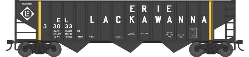 70-Ton 14-Panel 3-Bay Hopper - Ready to Run -- Erie Lackawanna #33033 (black, white, Large Lettering)