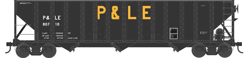 100-Ton 3-Bay Open Hopper - Ready to Run - Executive Line -- Pittsburgh & Lake Erie #80710 (black, yellow, Large P&LE)