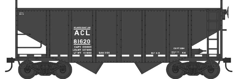 55-Ton Fishbelly Hopper - Ready to Run -- Atlantic Coast Line #81620 (Peak End, black, white)