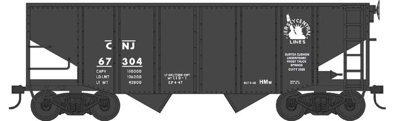55-Ton Fishbelly Hopper - Ready to Run -- Central Railroad of New Jersey #67304 (black, white, Liberty Logo)