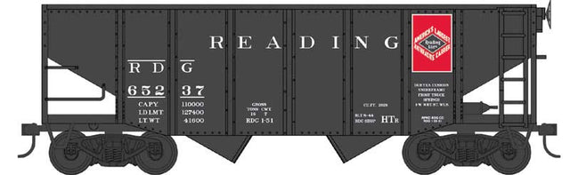 55-Ton Fishbelly Hopper - Ready to Run -- Reading Anthracite #65291 (Class HTr, black, red, Anthracite Logo)