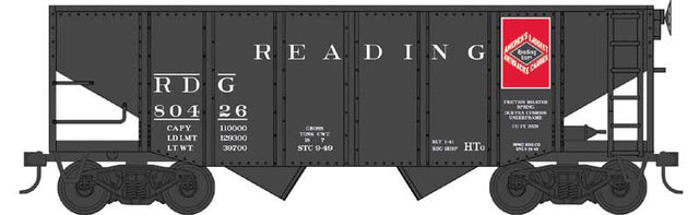 55-Ton Fishbelly Hopper - Ready to Run -- Reading Anthracite #80490 (Class HTo, black, red, Anthracite Logo)