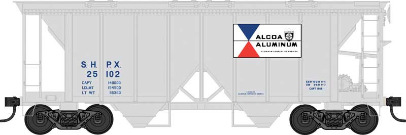 70-Ton 2-Bay Covered Hopper w/Open Sides - Ready to Run -- Alcoa Aluminum #25104 (gray, white, red, blue)