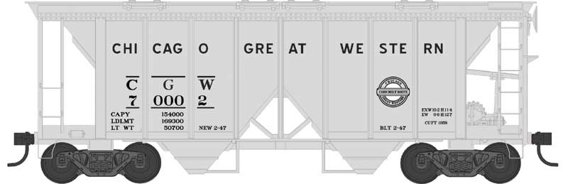 70-Ton 2-Bay Covered Hopper w/Open Sides - Ready to Run -- Chicago Great Western #70020 (gray, black, Corn Belt Logo)