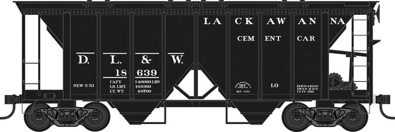 70-Ton 2-Bay Covered Hopper w/Open Sides - Ready to Run -- Delaware, Lackawanna & Western #18655 (black, Cement Service)