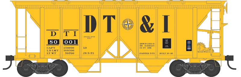 70-Ton 2-Bay Covered Hopper w/Open Sides - Ready to Run -- Detroit, Toledo & Ironton #80007 (yellow, black, Compass Logo, Large DT&I)