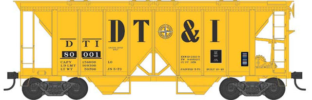70-Ton 2-Bay Covered Hopper w/Open Sides - Ready to Run -- Detroit, Toledo & Ironton #80007 (yellow, black, Compass Logo, Large DT&I)