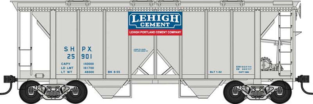 70-Ton 2-Bay Covered Hopper w/Open Sides - Ready to Run -- Lehigh Cement #25901 (gray, white, red, blue)