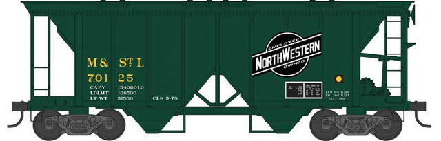 70-Ton 2-Bay Covered Hopper w/Open Sides - Ready to Run -- Minneapolis & St. Louis #70125 (green, yellow, black, Large CNW Logo)