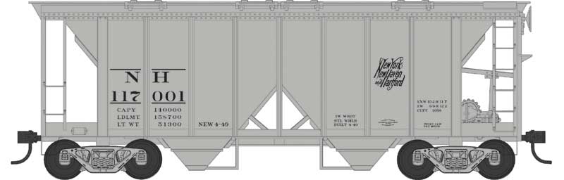 70-Ton 2-Bay Covered Hopper w/Open Sides - Ready to Run -- New Haven #117012 (gray, black, Script Logo)