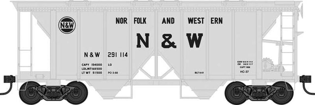 70-Ton 2-Bay Covered Hopper w/Open Sides - Ready to Run -- Norfolk & Western #291189 (gray, black, Hamburger Logo, Large N&W)