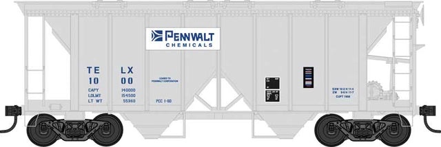 70-Ton 2-Bay Covered Hopper w/Open Sides - Ready to Run -- Pennwalt Chemicals #1000 (gray, white, blue)