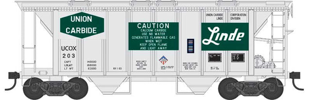 70-Ton 2-Bay Covered Hopper with Closed Sides - Ready to Run -- Union Carbide Linde #212 (gray, green, 2 Logo Panels)