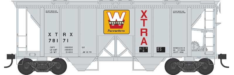 70-Ton 2-Bay Covered Hopper w/Open Sides - Ready to Run -- XTRA Western Pacesetters #78171 (gray, yellow, red)