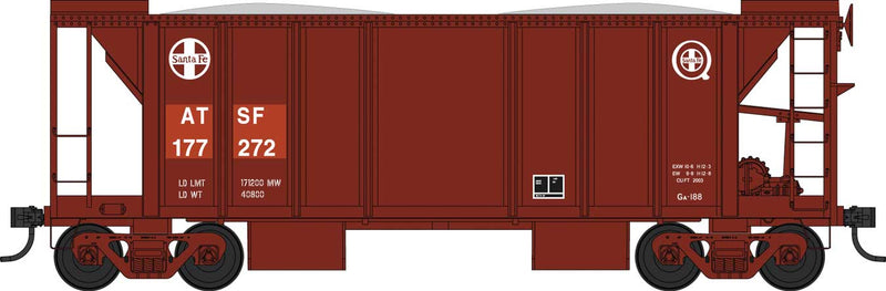 70-Ton 2-Bay Ballast Hopper with Side Chutes (Ballast Gates) - Ready to Run -- Santa Fe #177280 (Boxcar Red, white)