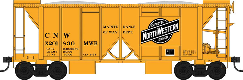 70-Ton 2-Bay Ballast Hopper with Side Chutes (Ballast Gates) - Ready to Run -- Chicago & North Western #X201852 (yellow)